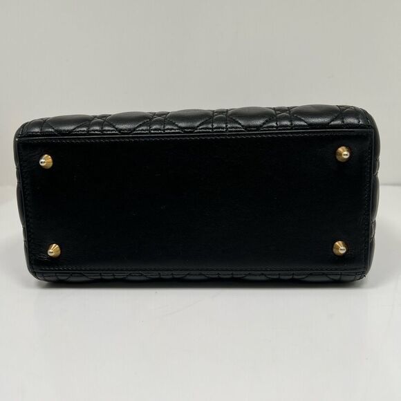 CHRISTIAN DIOR Lady Cannage Hand Tote Bag Leather Black Gold - Picture 6 of 13